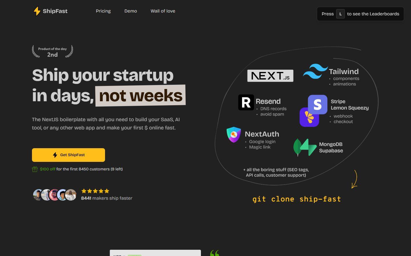 ShipFast home page (shipfa.st)